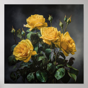 Yellow Roses Art Print Poster