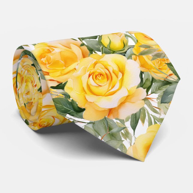 Yellow Roses Classic Formal Floral Neck Tie Krawatte (Gerollt)