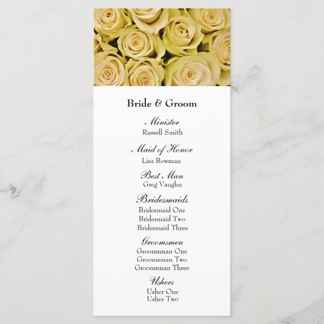 Yellow Roses Elegantes Hochzeitsprogramm für Flora Programm (Vorderseite)