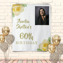 Yellow Roses Floral 60th Birthday Party Photo Wandteppich