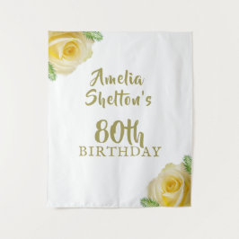 Yellow Roses Floral 80th Birthday Party Backdrop Wandteppich