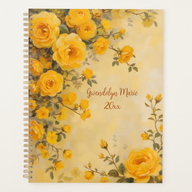 Yellow Roses Floral Spiral-Bound Planner Spring Planer (Vorderseite)