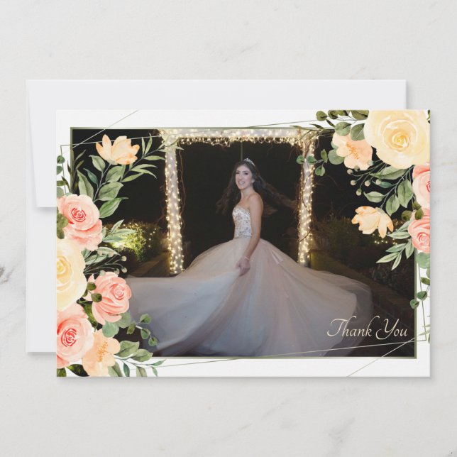 Yellow Roses Frame Danke an die Fotokarte Einladung (Vorderseite)