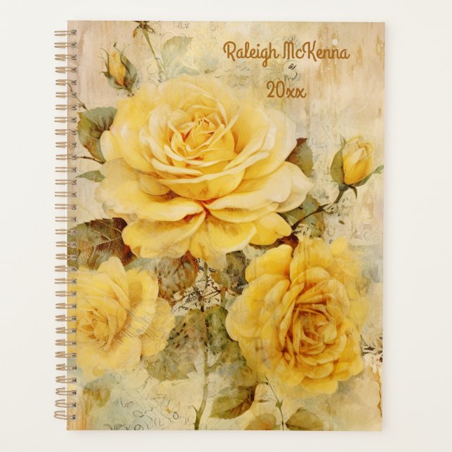 Yellow Roses Junk Journal Style Illustration Planer (Vorderseite)