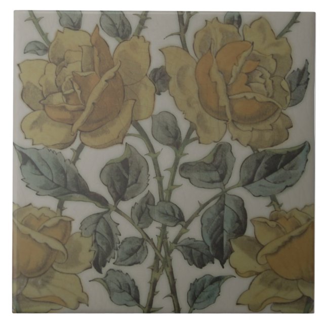 Yellow Roses Maw & Co Print & Tint Repro 1800 Fliese (Vorderseite)