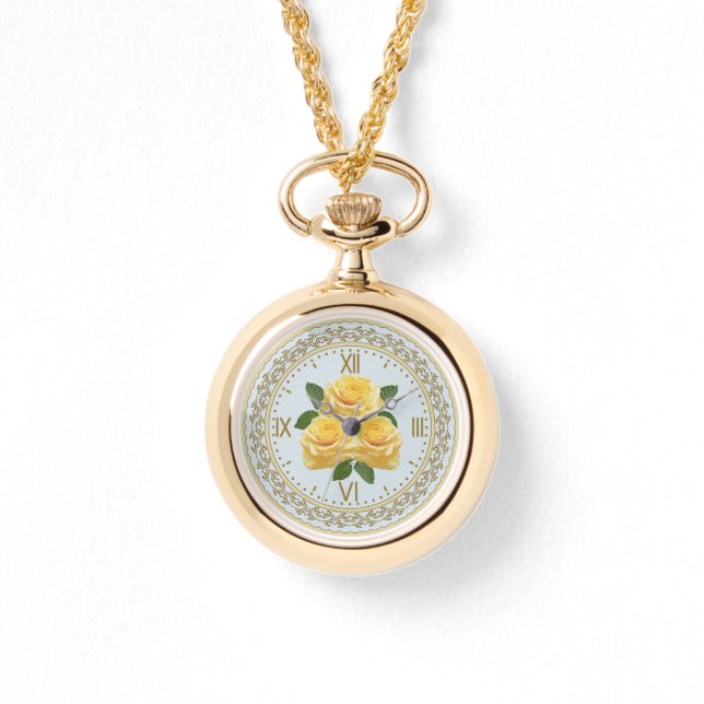 Yellow Roses Necklace Watch Armbanduhr (Vorderseite)