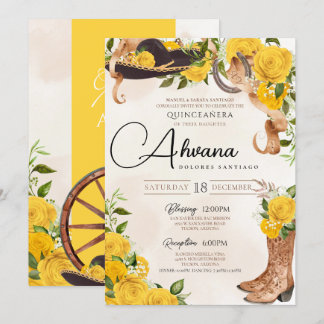 Yellow Roses Vintag Charro Western Quinceañera Einladung
