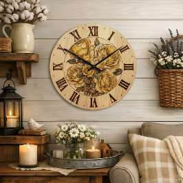 Yellow Roses - Wall Clock  Große Wanduhr