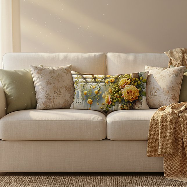 Yellow Roses Watercolor Garden Lendenkissen (Yellow Roses Watercolor Garden Lumbar Pillow)