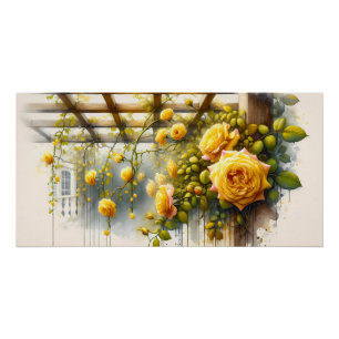 Yellow Roses Watercolor Garden Poster