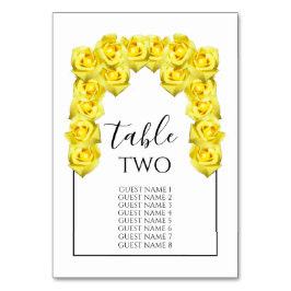 Yellow Roses Wedding Guest Names Tischnummer