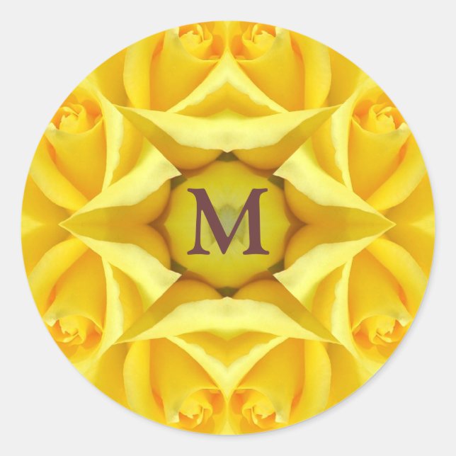 Yellow Roses Wedding Monogram Runder Aufkleber (Vorderseite)