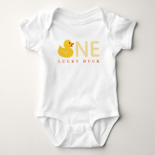 Yellow Rubber Duck Baby Bodysuit - One Lucky Duck Baby Strampler (Vorderseite)