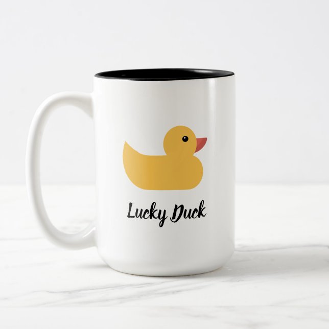 Yellow Rubber Duck Bath Lucky Duck Zweifarbige Tasse (Links)