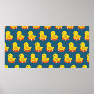 yellow rubber duck seamless pattern. Vintage illus Poster