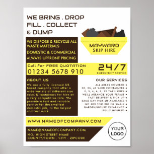 Yellow Rubbish Skidesign, Skip/Dumpster Company Poster