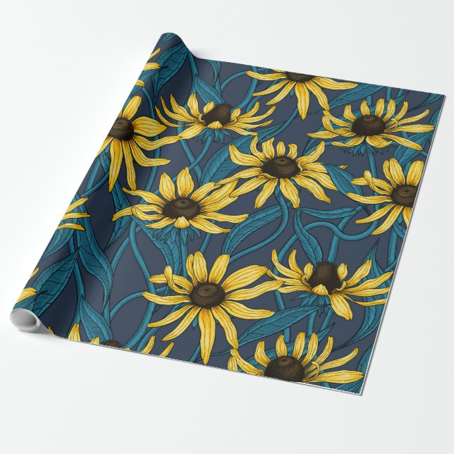 Yellow Rudbekia auf der Marine Geschenkpapier (Ungerollt)