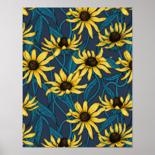 Yellow Rudbekia auf der Marine Poster