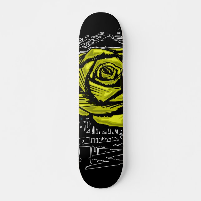 Yellow Rugged Rose Graffiti Art • Urban Street Skateboard (Vorne)