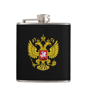 Yellow Russian Imperial Double Headed Eagle Emblem Flachmann