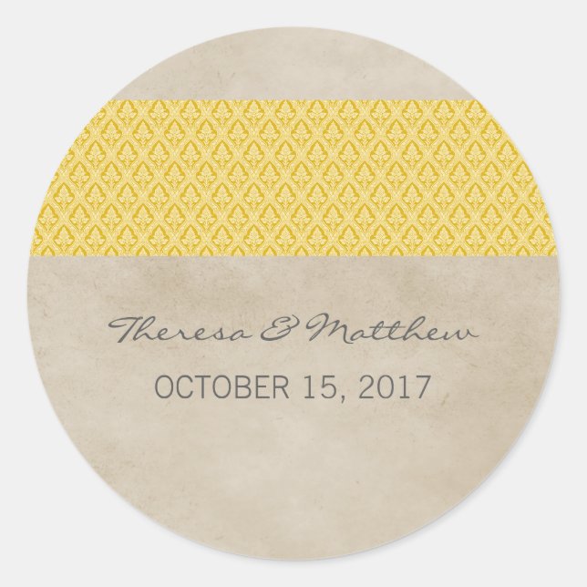 Yellow Rustic Damask Wedger Stickers (Vorderseite)