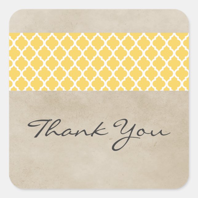 Yellow Rustic Quatrefolie Danke Stickers (Vorderseite)