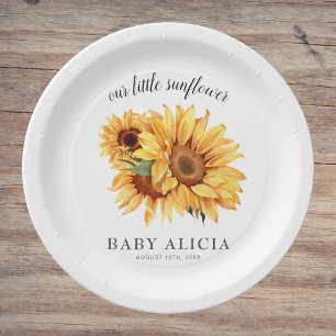 Yellow Rustic Sunflower Baby Dusche Pappteller