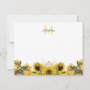 Yellow Rustic Sunflower Floral Script Monogram Mitteilungskarte