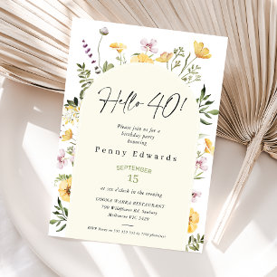Yellow Rustic Wildblumen Hallo 40 40. Geburtstag Einladung
