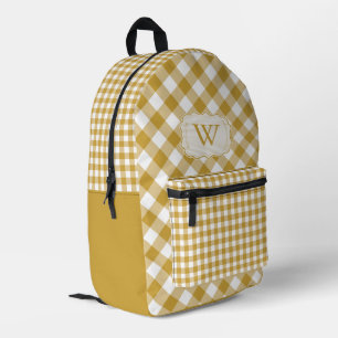Yellow Saffron Mustard Gingham mit Monogramm Bedruckter Rucksack
