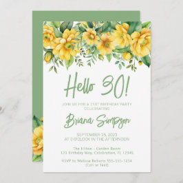 Yellow Sage Green Floral 30th Birthday Party Einladung