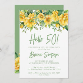 Yellow Sage Green Floral 50th Birthday Party Einladung