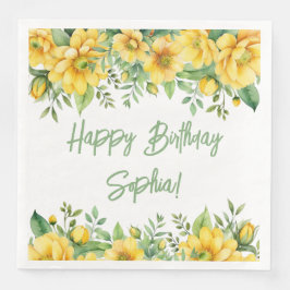 Yellow Sage Green Flowers Floral Party Napkins Serviette
