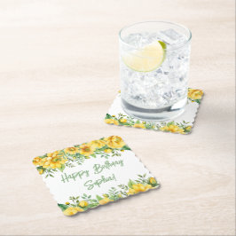 Yellow Sage Green Flowers Floral Party Napkins Untersetzer