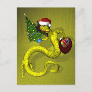 Yellow Santa Dragon Feiertagspostkarte