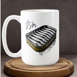 Yellow Sardine Art Tin Custom Monogram Name Kaffeetasse
