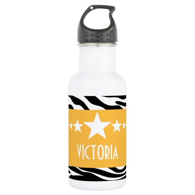 Yellow Sassy Star Zebra Trinkflasche (Vorderseite)