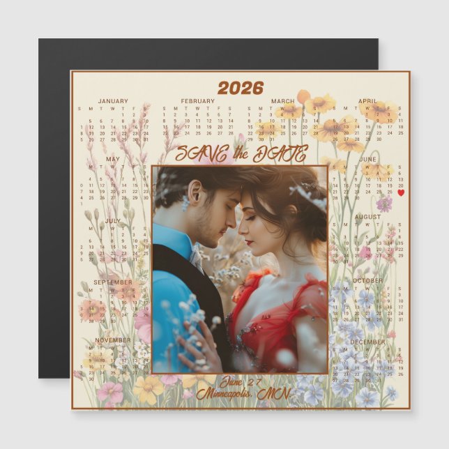 Yellow Save the Date Engaged Couple Magnetic  Magnetkarte (Vorne/Hinten)