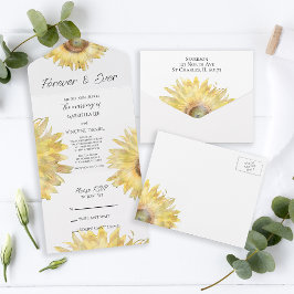 Yellow Scattered Sunflowers Wassercolor Wedding All In One Einladung