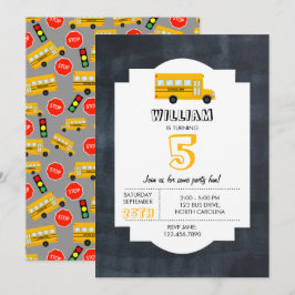 Yellow School Bus Chalkboard Kindergeburtstag Einladung