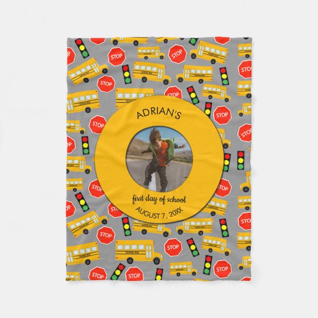 Yellow School Bus Erster Schultag Custom Foto Fleecedecke (Vorderseite)