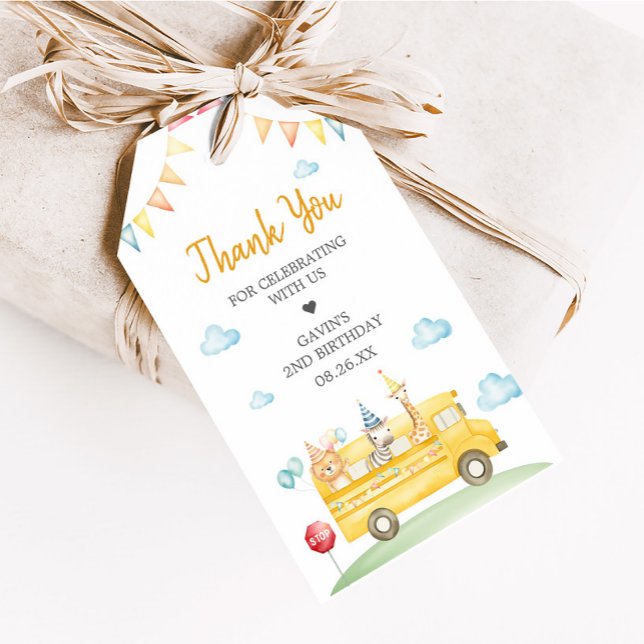 Yellow School Bus Geburtstagsparty Geschenkanhänger (School Bus Birthday Party Favor Tags)