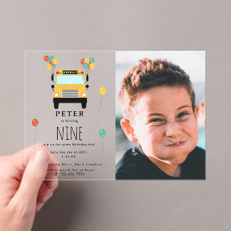 Yellow School Bus Kids Birthday Party Custom Photo Acryleinladungen