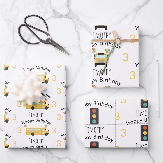 Yellow School Bus Kids Birthday Party Geschenkpapier Set (Vorderseite)