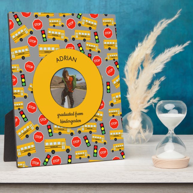 Yellow School Bus Kindergarten Abschluss Fotoplatte (Seite)