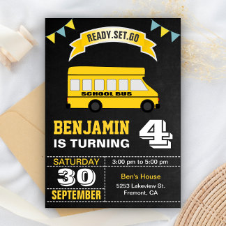 Yellow School Bus Kindergeburtstag Party Einladung