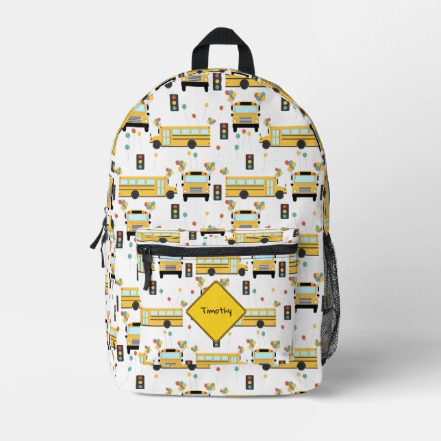 Yellow School Bus Party Kids Custom Name Bedruckter Rucksack (Vorderseite)