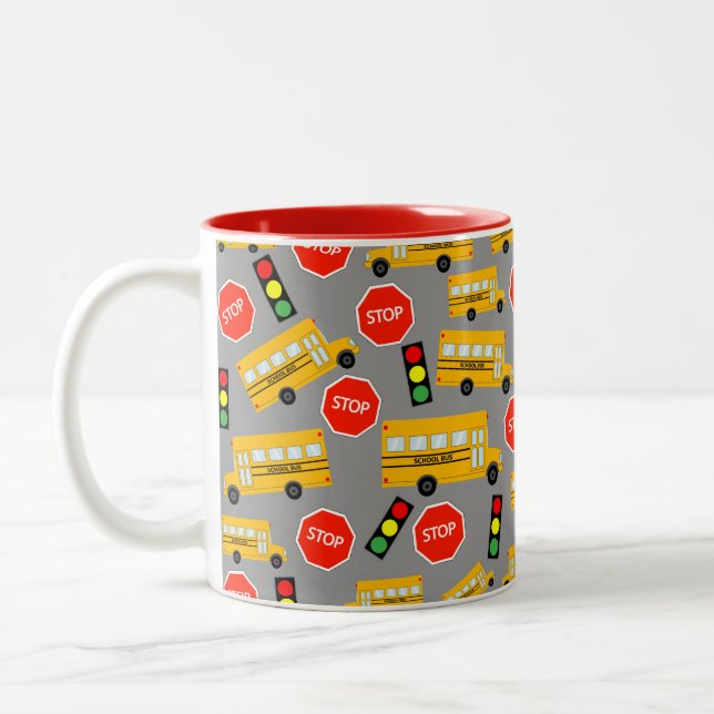 Yellow School Bus Stopp Unterricht Geschenk Zweifarbige Tasse (Links)