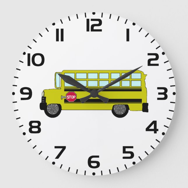 Yellow School Bus with Stop Sign Große Wanduhr (Vorderseite)