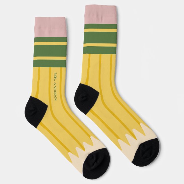 Yellow School Pencil Teachers Personalized Socken (Rechts)
